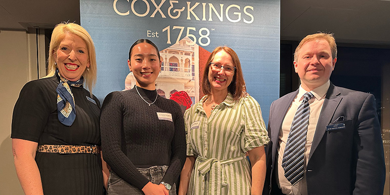 At the Abercrombie &amp; Kent Travel Group (AKTG) function at Park Hyatt Auckland this week… Sue Haberle, AKTG; Jomarie Daluyen, Brooker Travel; Zanna Athfield, Flight Centre Eastridge; George Colvin-Slee, Cox &amp; Kings